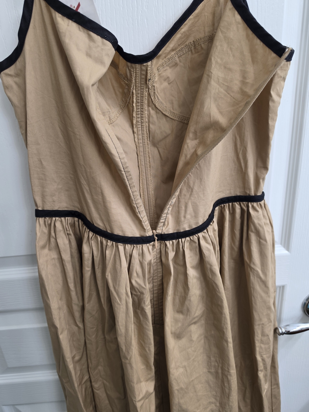 Anthropologie Moon River Corset Women’s Tan Midi Dress with Black Trim W Pockets - Picture 7 of 7